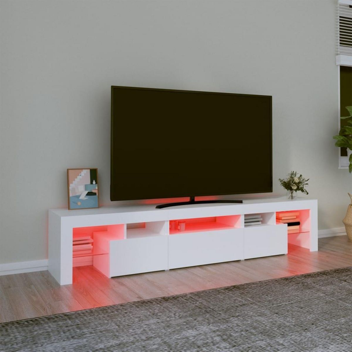 VIDAXL Meuble TV avec lumieres LED Blanc 200x36,5x40 cm