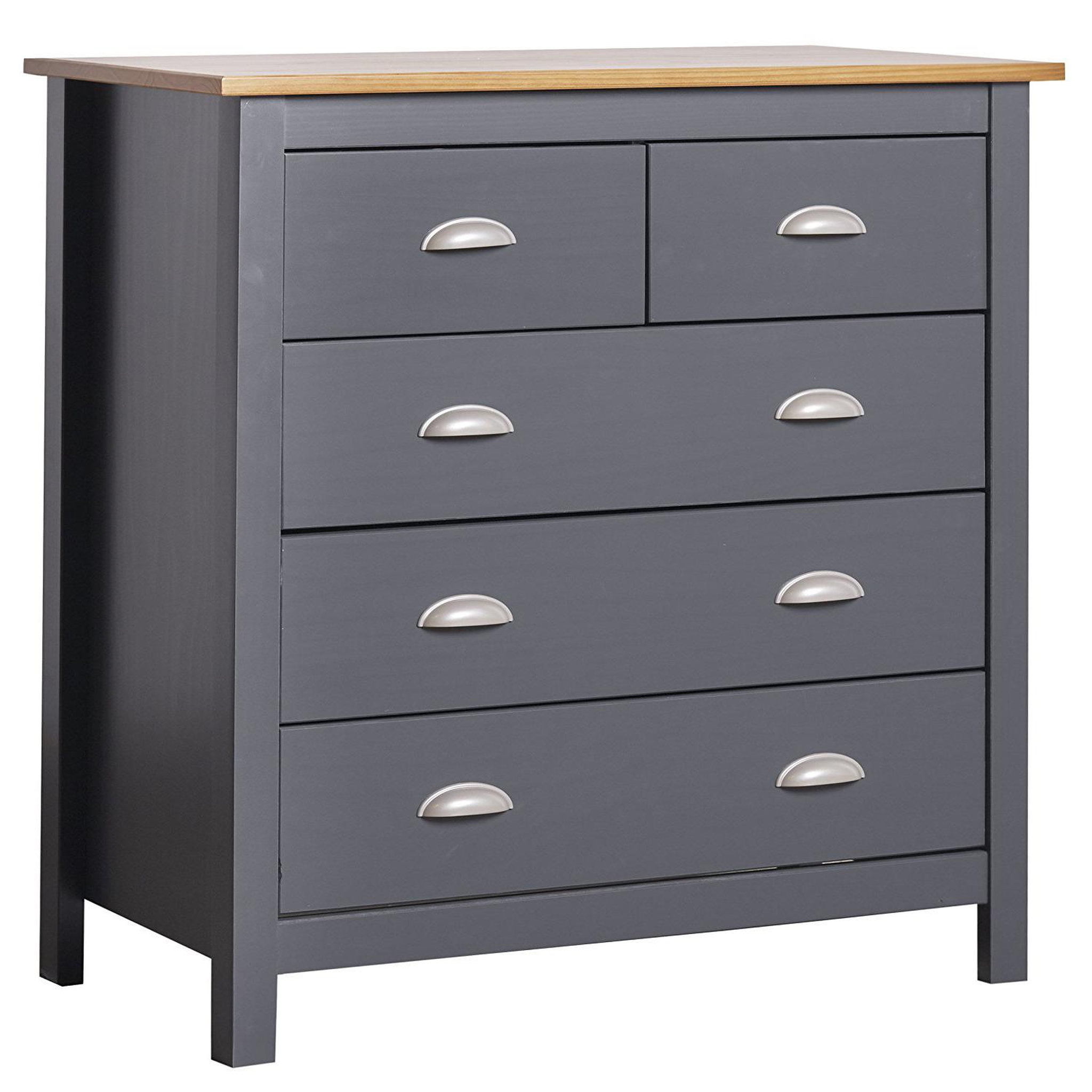Voir la diapositive 1 : VS VENTA-STOCK Commode 5 tiroirs Jade dans les tiroirs Anthracite, 79 cm Longueur