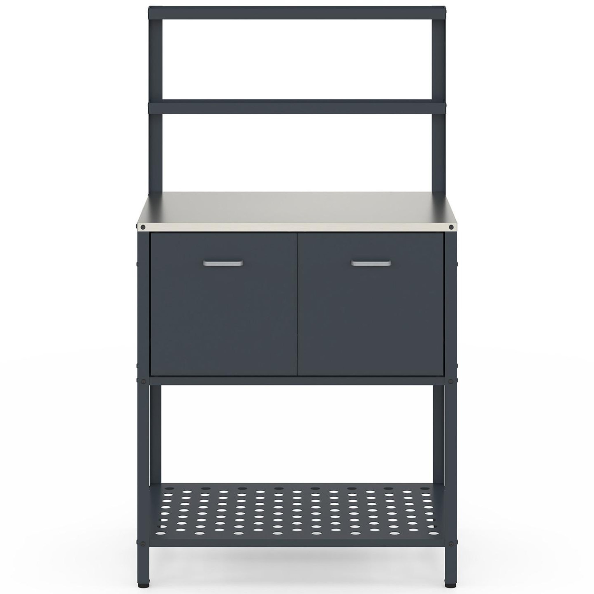 Voir la diapositive 4 : ID MARKET Meuble de cuisine extérieure pareo 2 portes et 2 étagères suspendues en acier gris anthracite