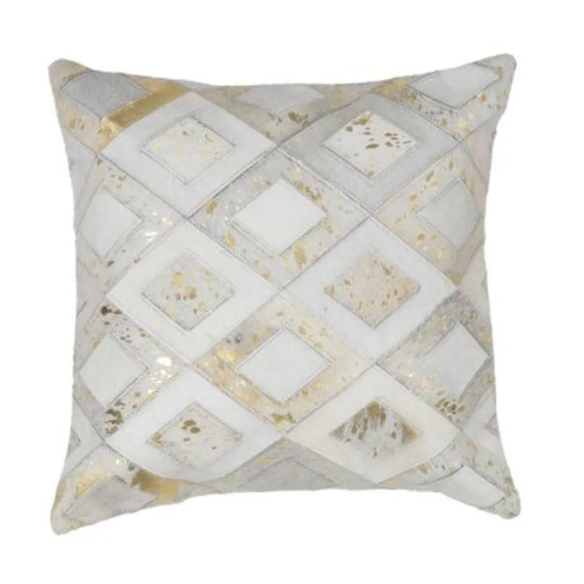 Voir la diapositive 1 : Paris Prix Coussin Déco en Cuir  Spark I  45x45cm Ivoire & Or