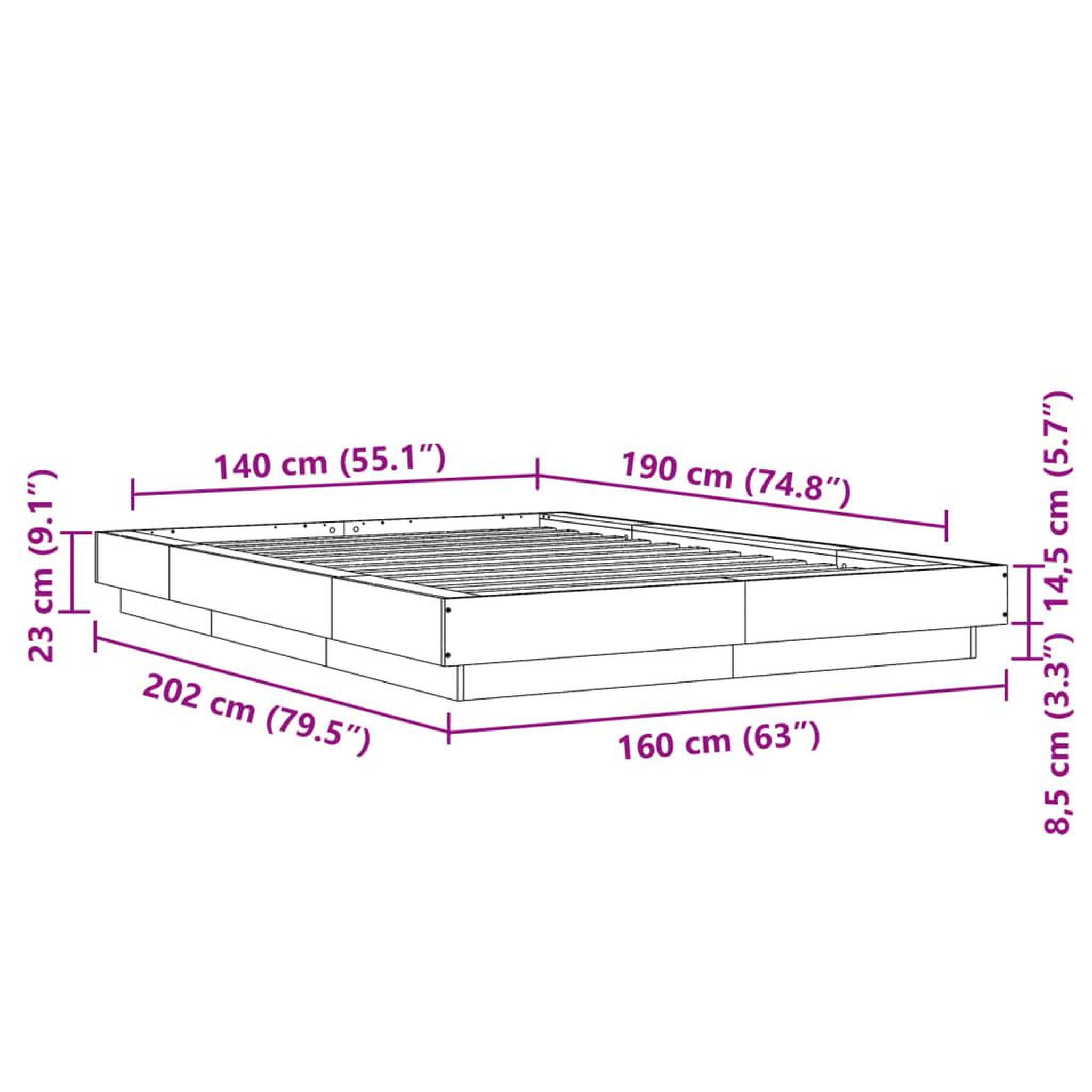 Voir la diapositive 6 : VIDAXL Cadre de lit sans matelas sonoma gris 140x190 cm