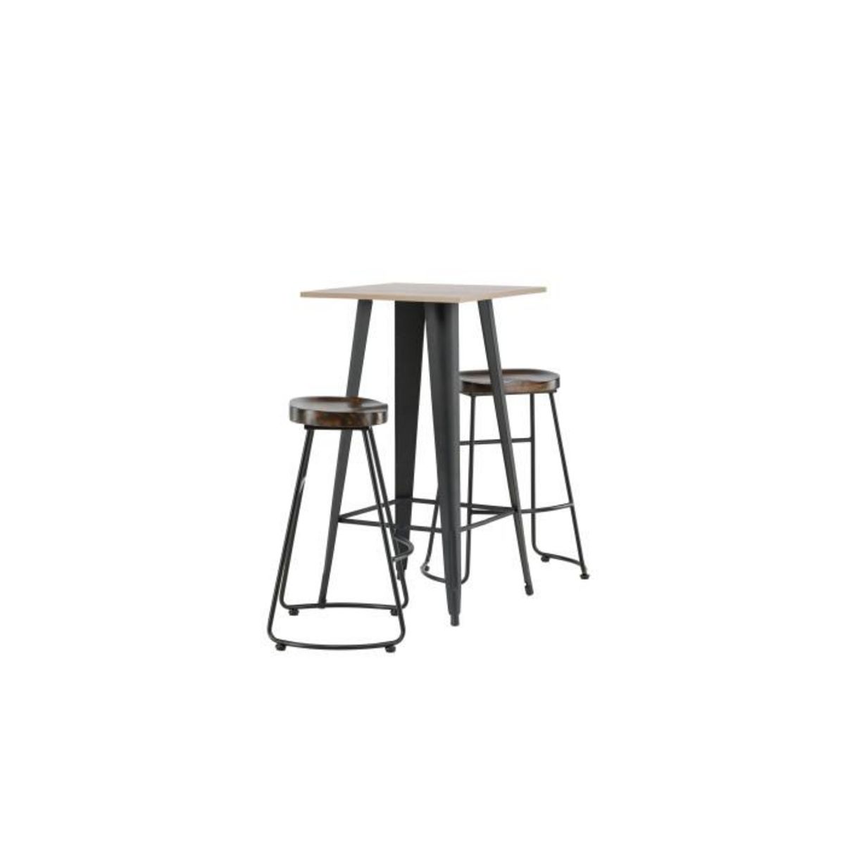 Paris Prix Ensemble Table de Bar & 2 Tabourets  Tempe & Ozark  105cm Noyer & Noir