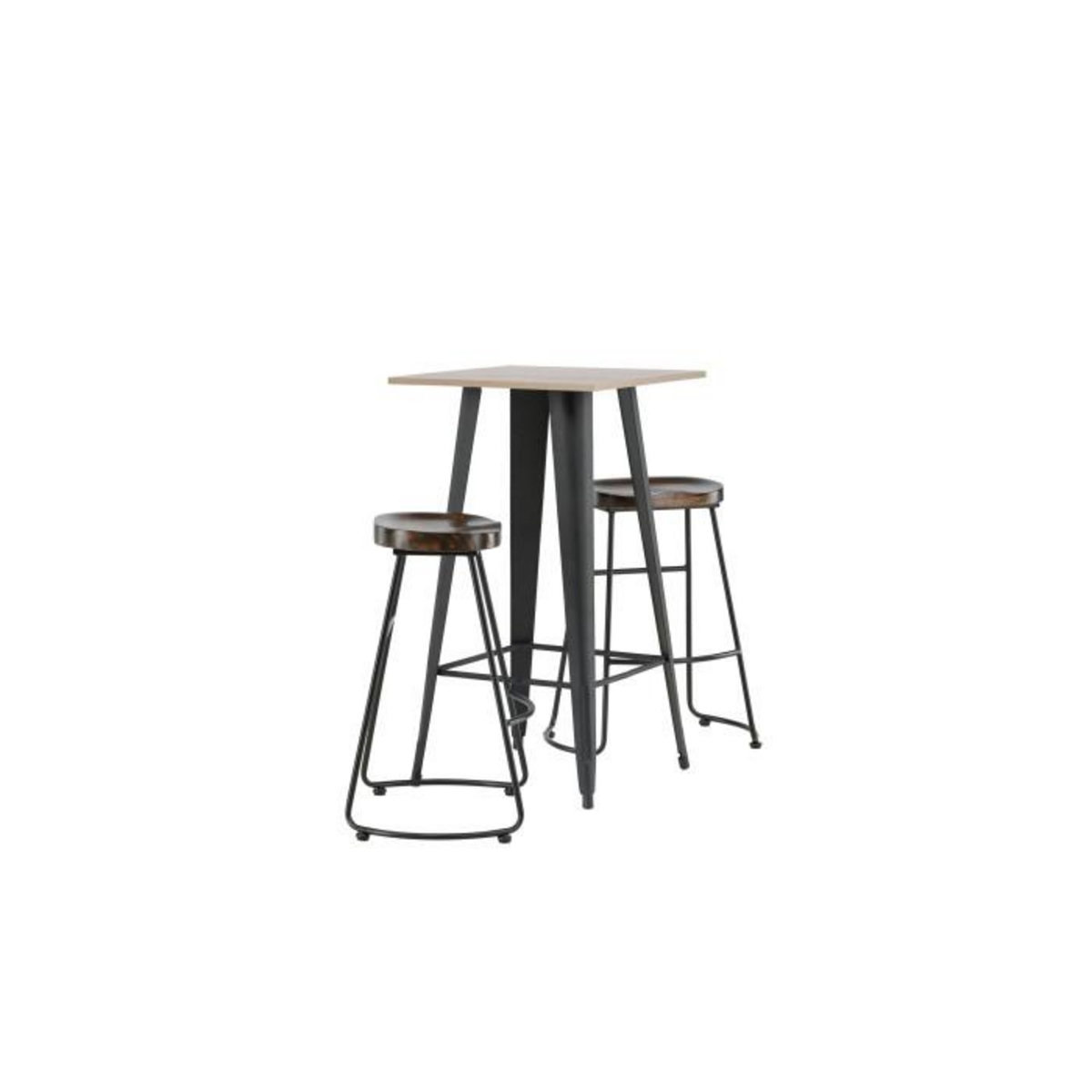 Paris Prix Ensemble Table de Bar & 2 Tabourets  Tempe & Ozark  105cm Noyer & Noir