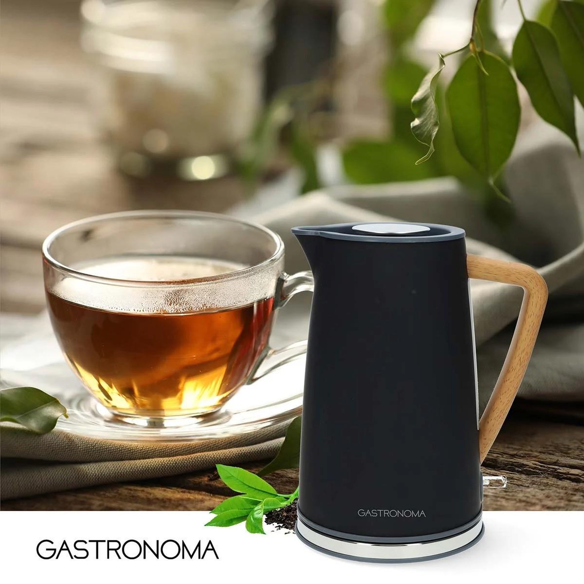 Voir la diapositive 3 : GASTRONOMA Bouilloire Électrique Vintage Noire 1,7L 2200 W Noire Poignée Effet Bois Socle 360 Degrés Strix Gastronoma