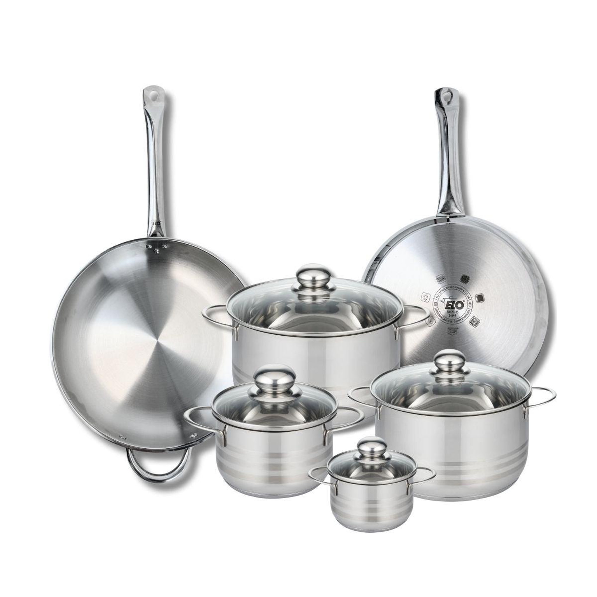 ELO Ensemble de 2 poêles de cuisson 28 et 32 cm et 4 faitouts 12, 16, 20 et 24 cm elo profi brillant