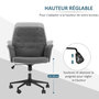Voir la diapositive 4 : HOMCOM Fauteuil de bureau chaise de bureau hauteur réglable roulettes pivotant 360° tissu chanvre 69L x 66l x 89,5-97H cm gris chiné