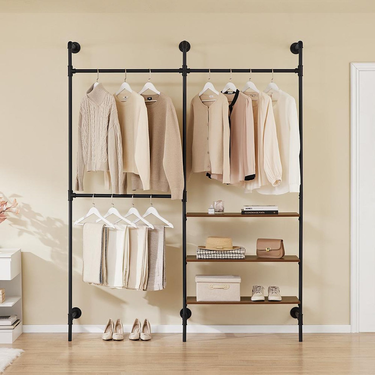 SOBUY SoBuy - Portemanteau Sur Pied à trois étagères - Noir - 168x46x220cm - Industriel - KLS18-SCH