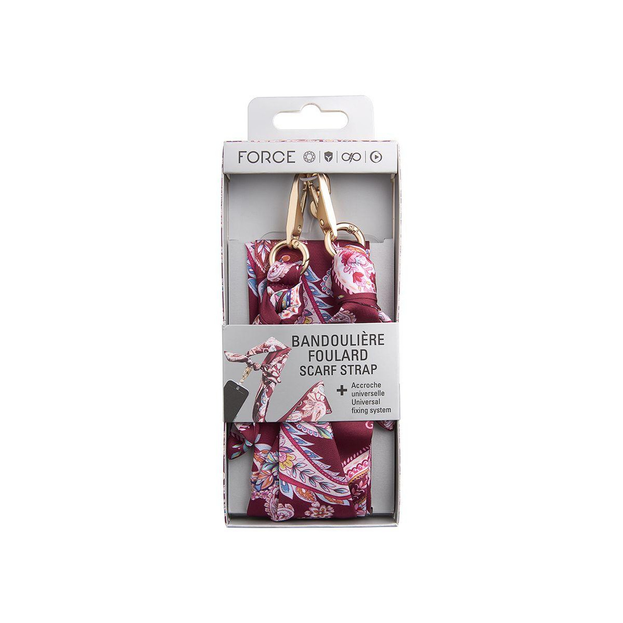 Voir la diapositive 5 : FORCE CASE Cordon téléphone bandoulière bandana bordeaux
