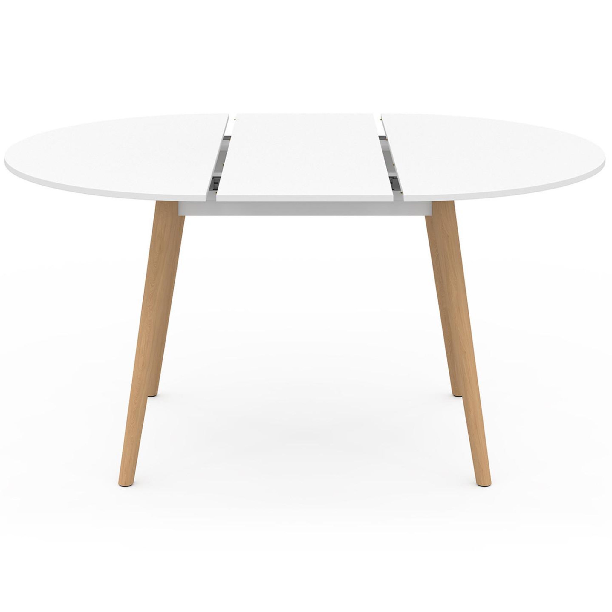 Voir la diapositive 3 : ID MARKET Ensemble table à manger extensible ronde angela blanc pied bois 110 - 150 cm et 4 chaises sara blanches