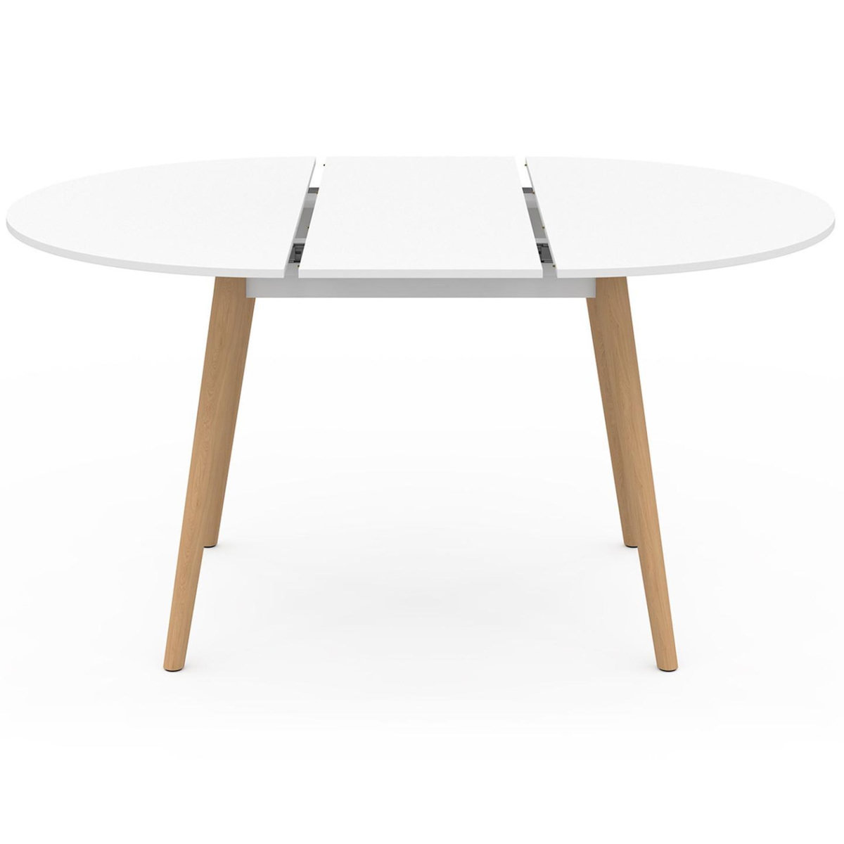 ID MARKET Ensemble table à manger extensible ronde ANGELA blanc pied bois 110 - 150 cm et 4 chaises SARA blanches