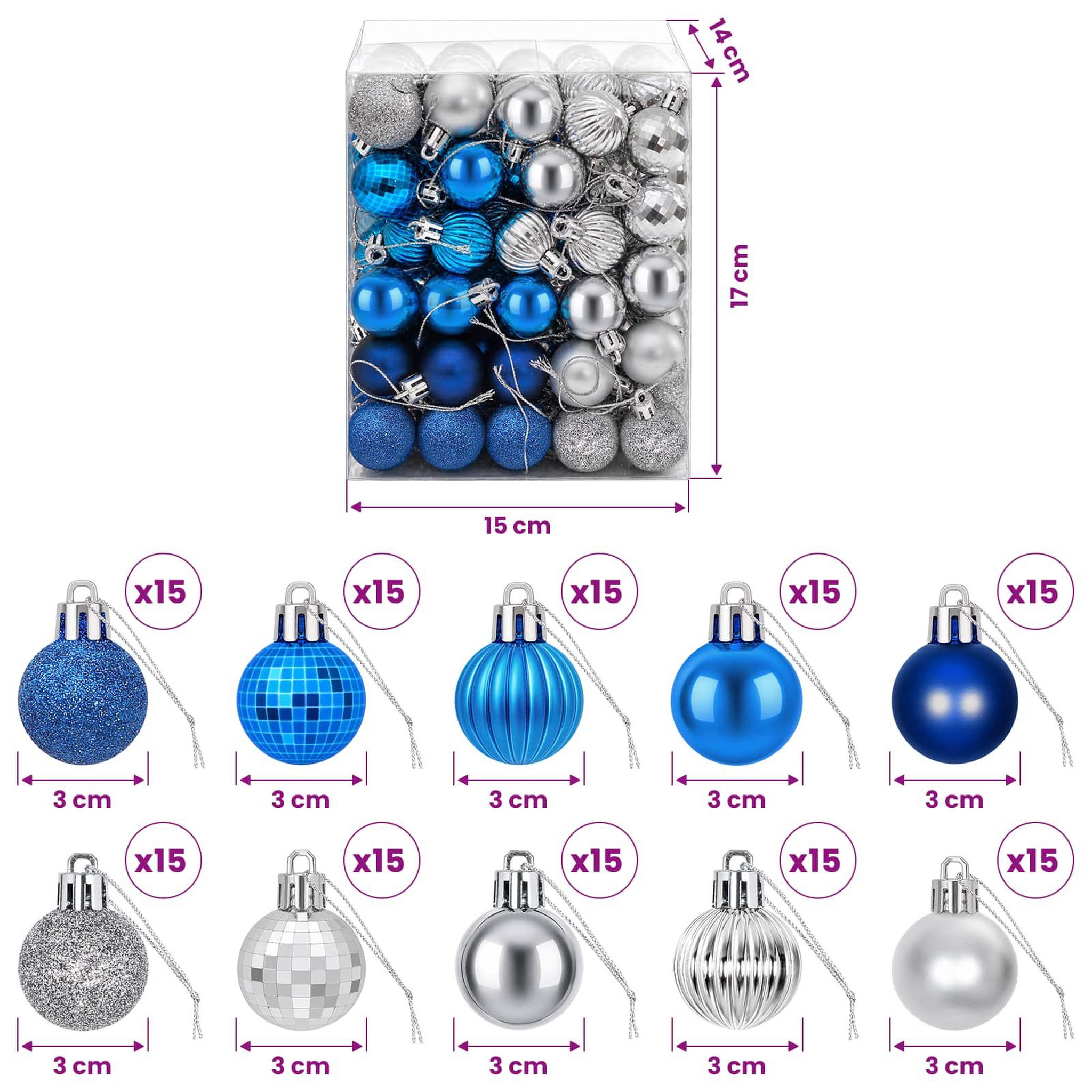 Voir la diapositive 3 : VIDAXL Ensemble de boules de Noël 150 pc Bleu et argente Diam. 3 cm