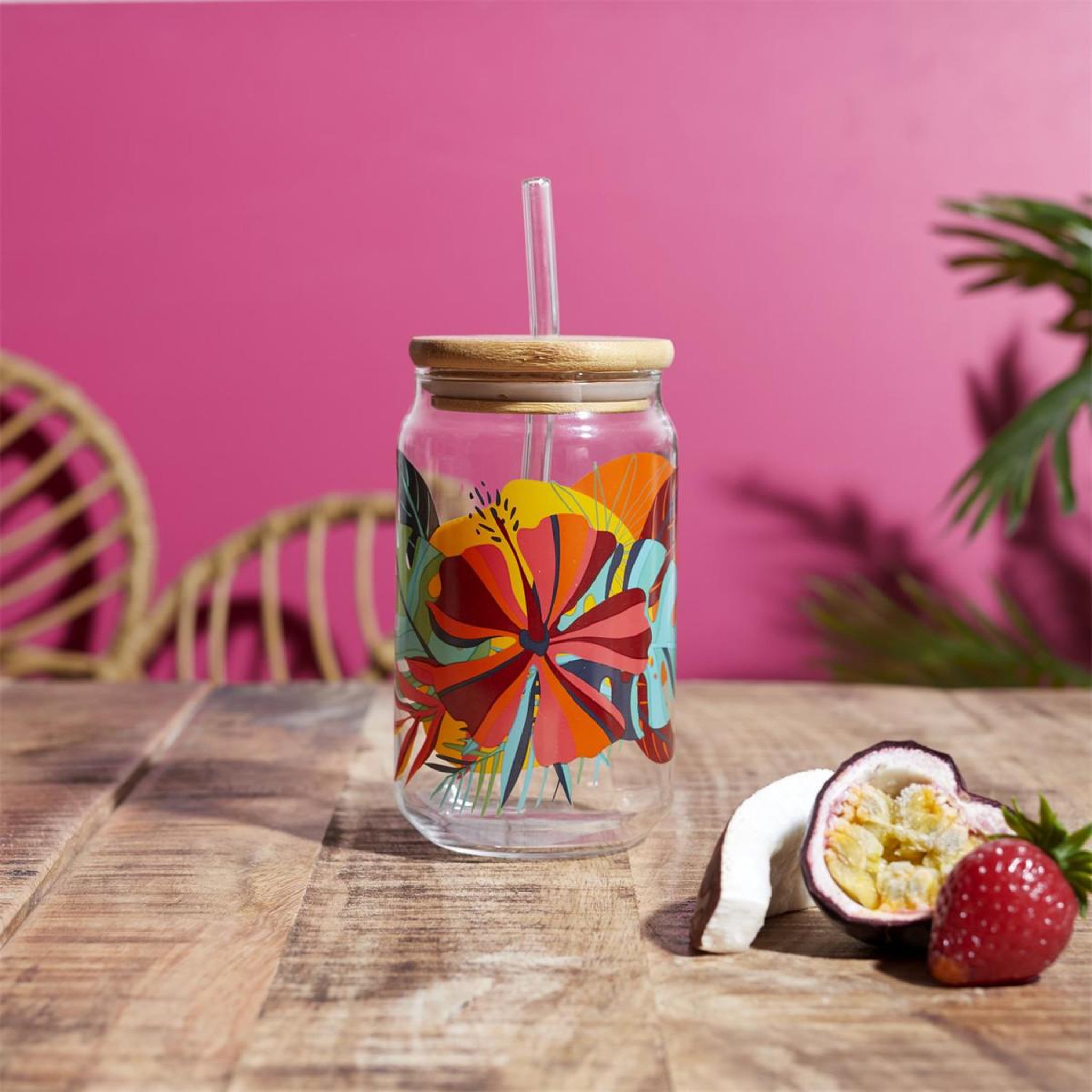 Voir la diapositive 3 : The Home Deco Factory Verre canette avec paille  paradis exotique  45cl multicolore