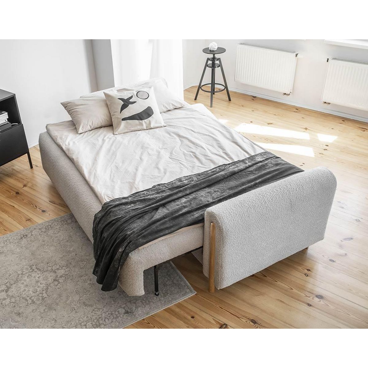 BEST MOBILIER Glendale - canapé droit 3 places - convertible avec coffre - en tissu bouclette