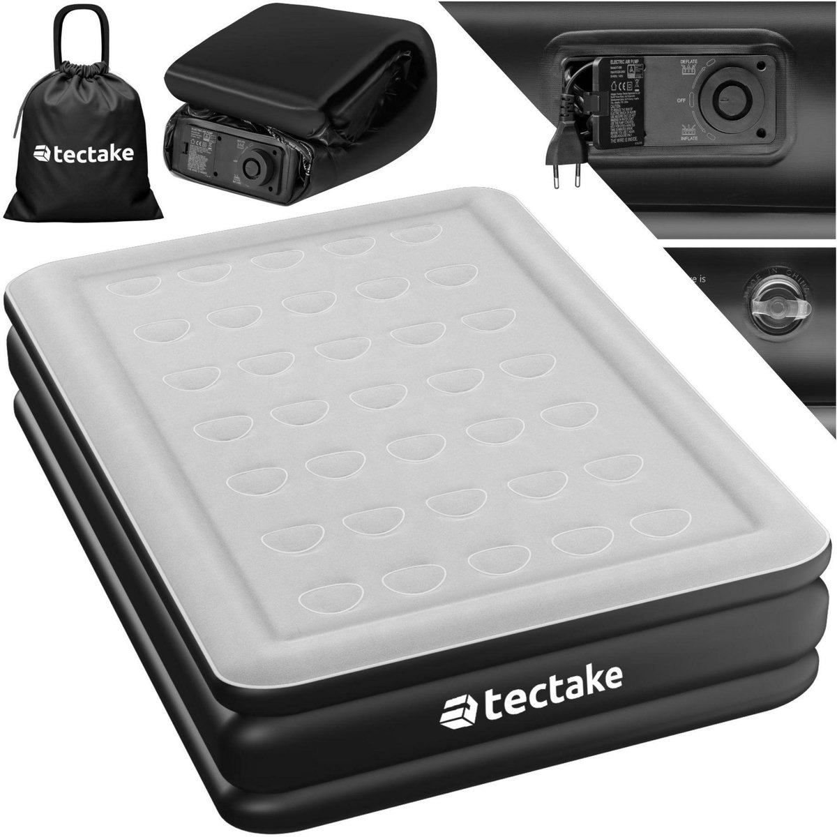 tectake Matelas gonflable avec pompe électrique sac de transport inclus 200x101x44cm