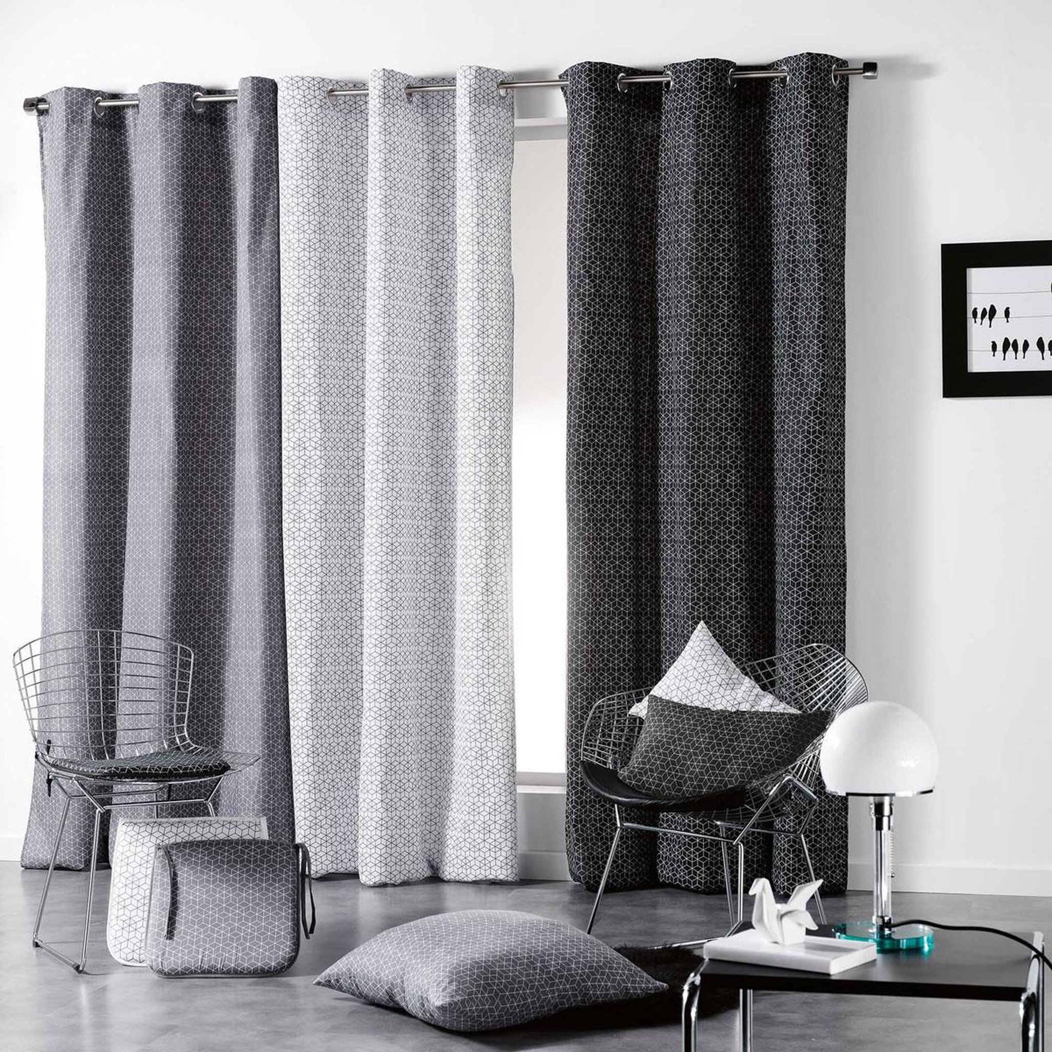Voir la diapositive 2 : Douceur d'Intérieur Rideau à oeillets  optic  140x280cm gris