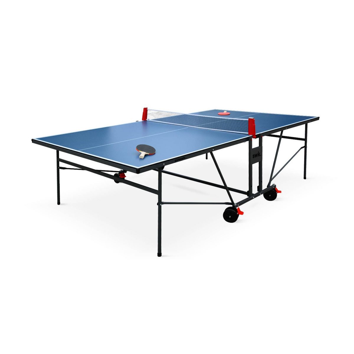 SWEEEK Table de ping pong INDOOR bleue. avec 2 raquettes et 3 balles. utilisation intérieure + Housse en PVC
