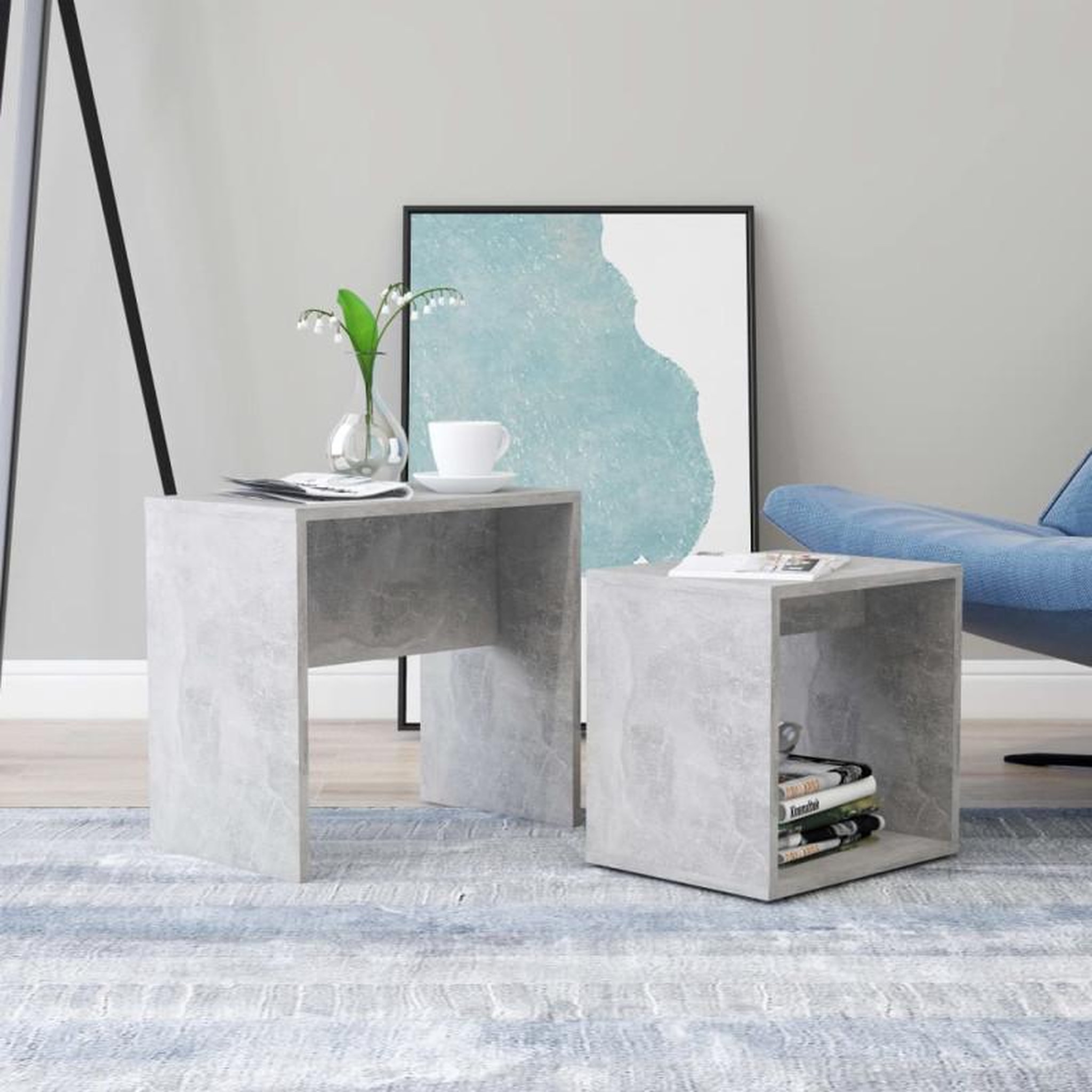 Voir la diapositive 1 : VIDAXL Ensemble de table basse Gris béton 48x30x45 cm Bois ingénierie