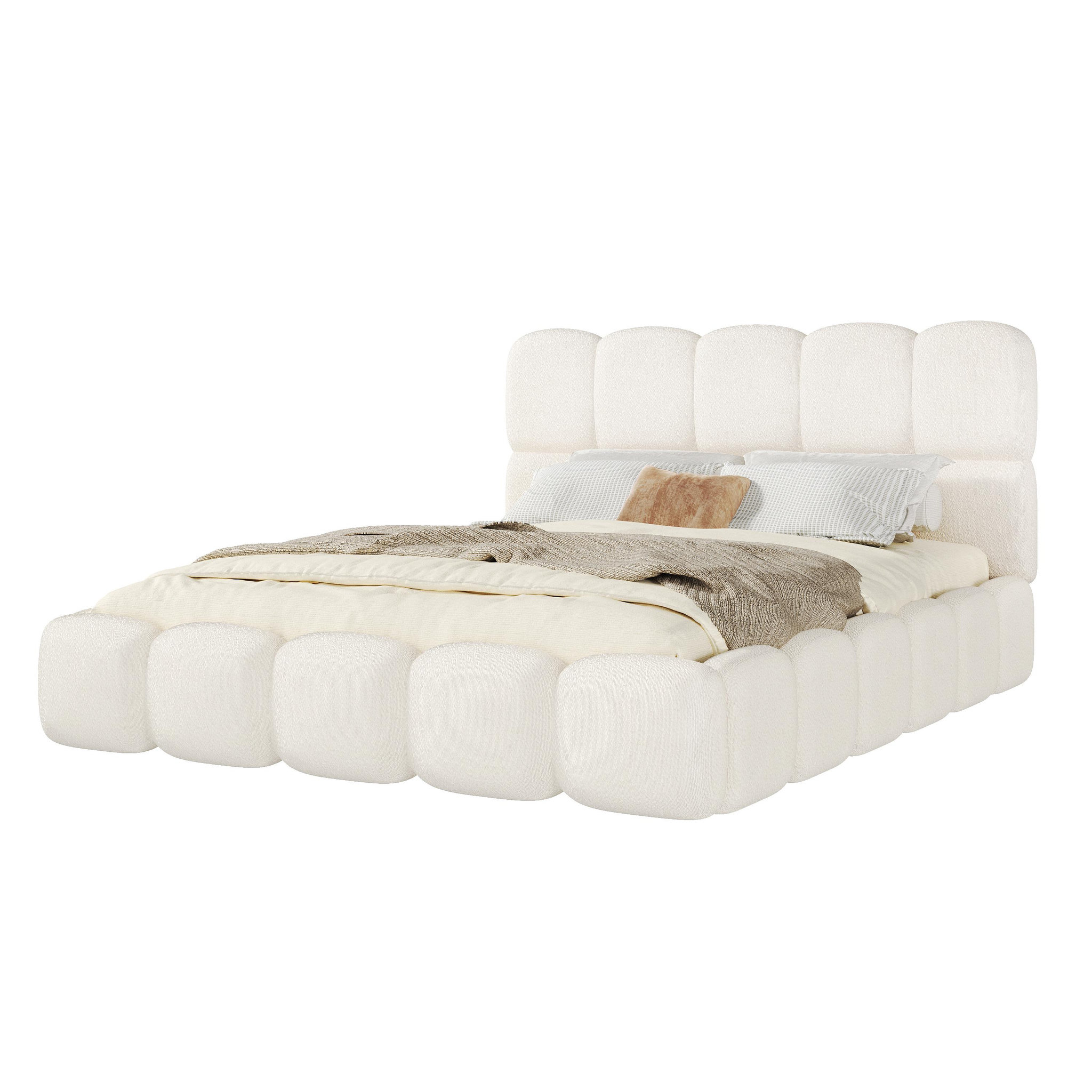 Voir la diapositive 1 : MERAX Lit adulte rembourré avec tête de lit velours et sommier à lattes