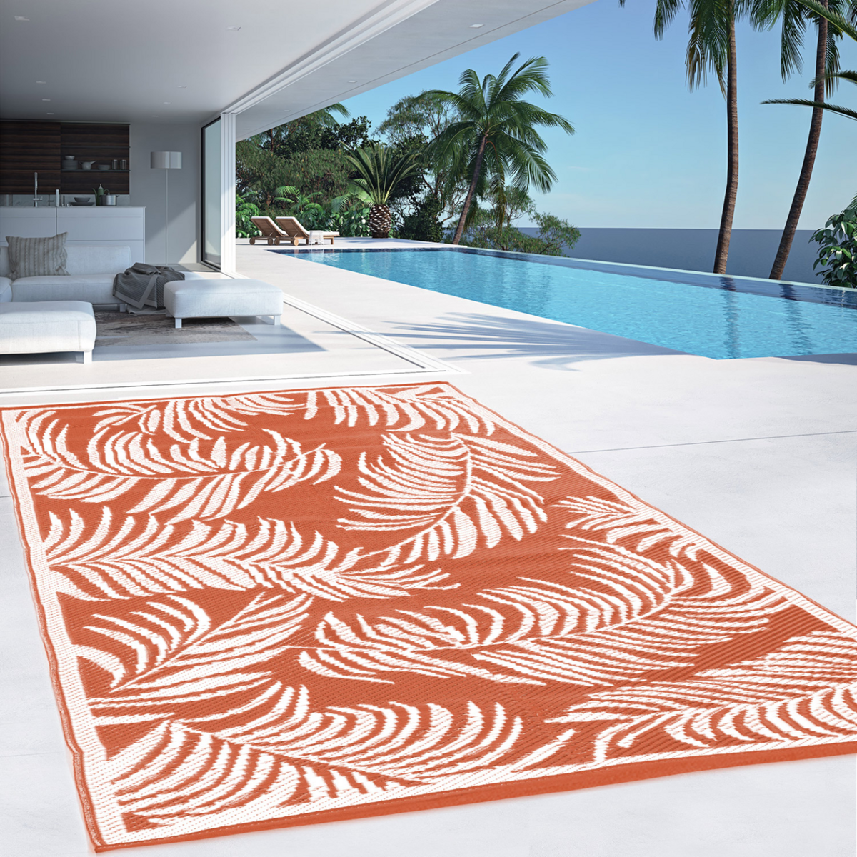 ID MARKET Tapis extérieur COCO tropical terracotta et blanc 270 x 470 CM