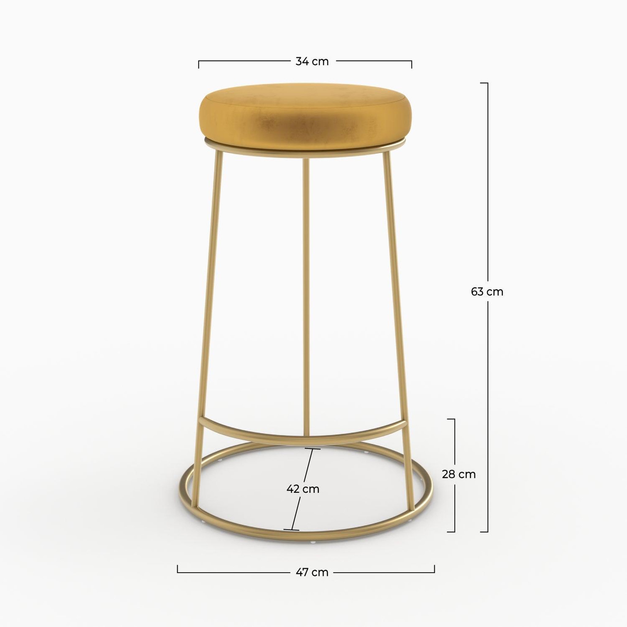 Voir la diapositive 4 : MAISON PAVANE Lot de 2 tabourets pour îlot central 63 cm en velours jaune curry-kendal