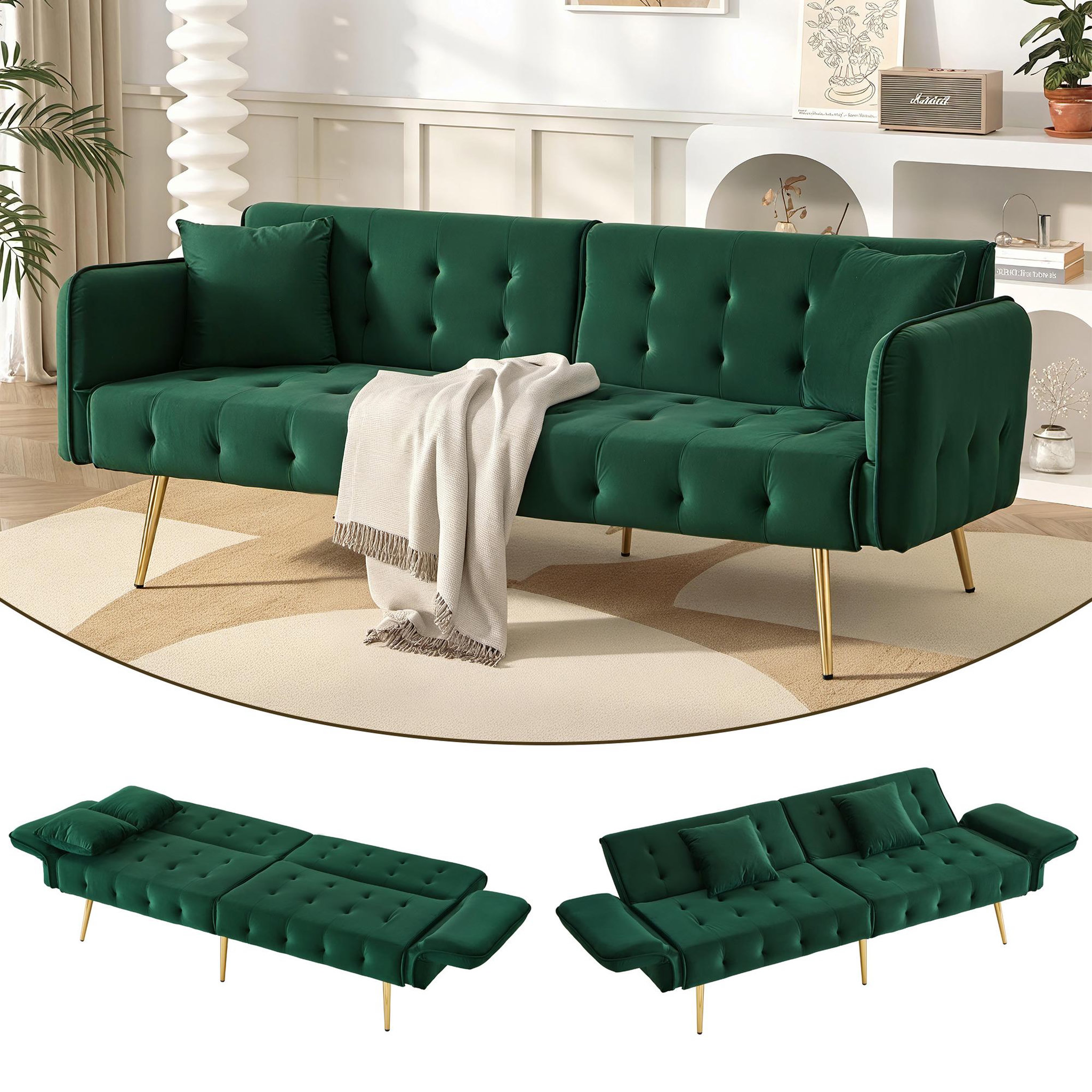 Voir la diapositive 2 : MERAX Canapé droit convertible 2 pl velours