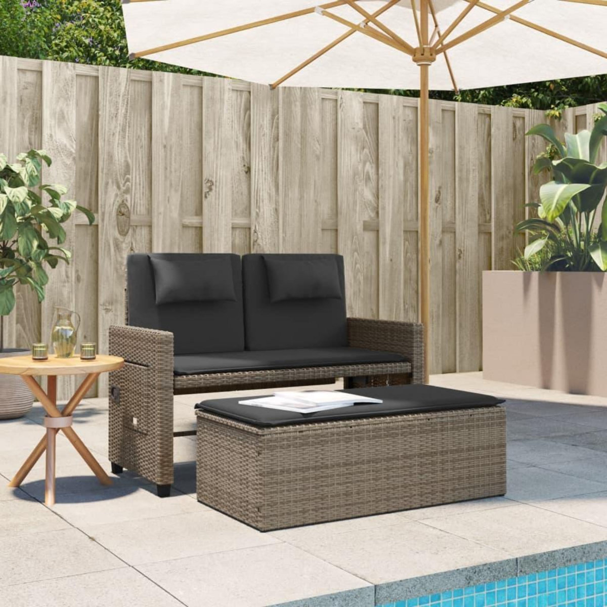 VIDAXL Banc inclinable de jardin avec coussins gris resine tressee