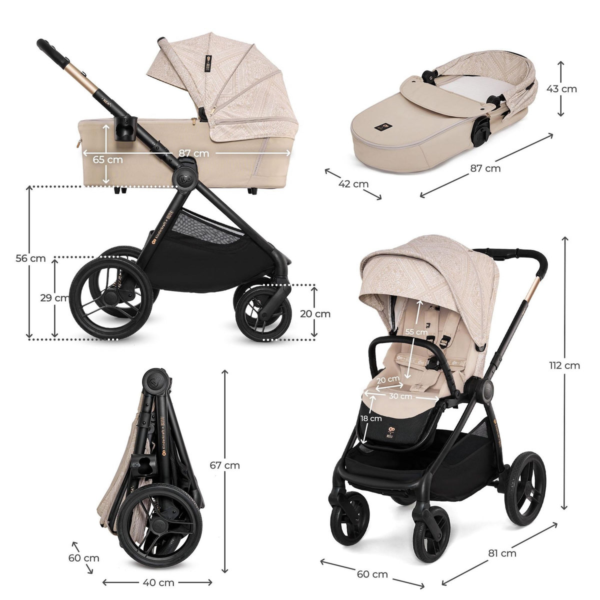 KINDERKRAFT Poussette combinée polyvalente 2 en 1 avec siège réversible à 27 kg