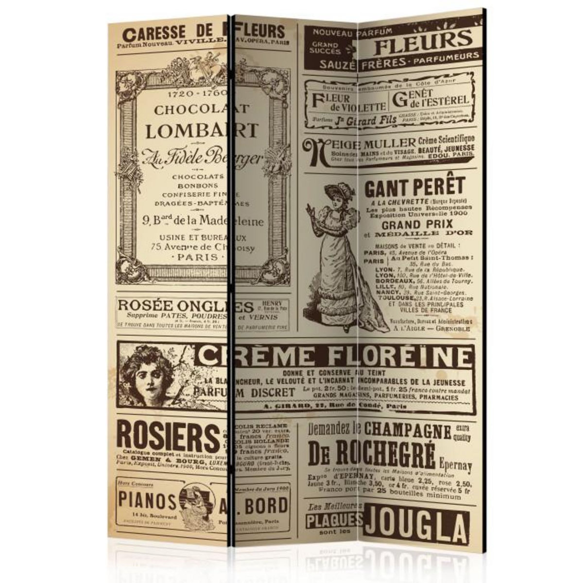 Paris Prix Paravent 3 Volets  Vintage Magazines  135x172cm