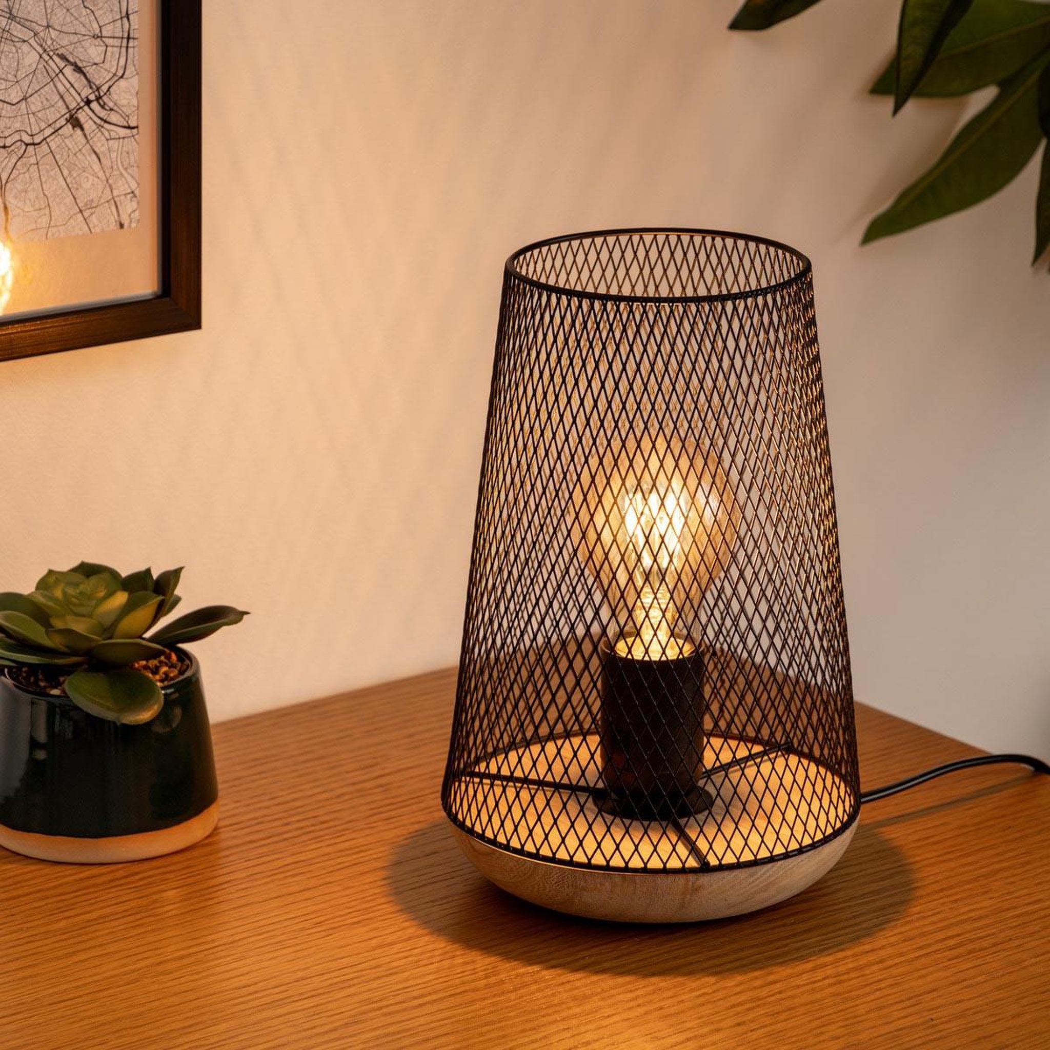 Voir la diapositive 2 : ATMOSPHERA Lampe en métal & bois  industriel  23cm noir