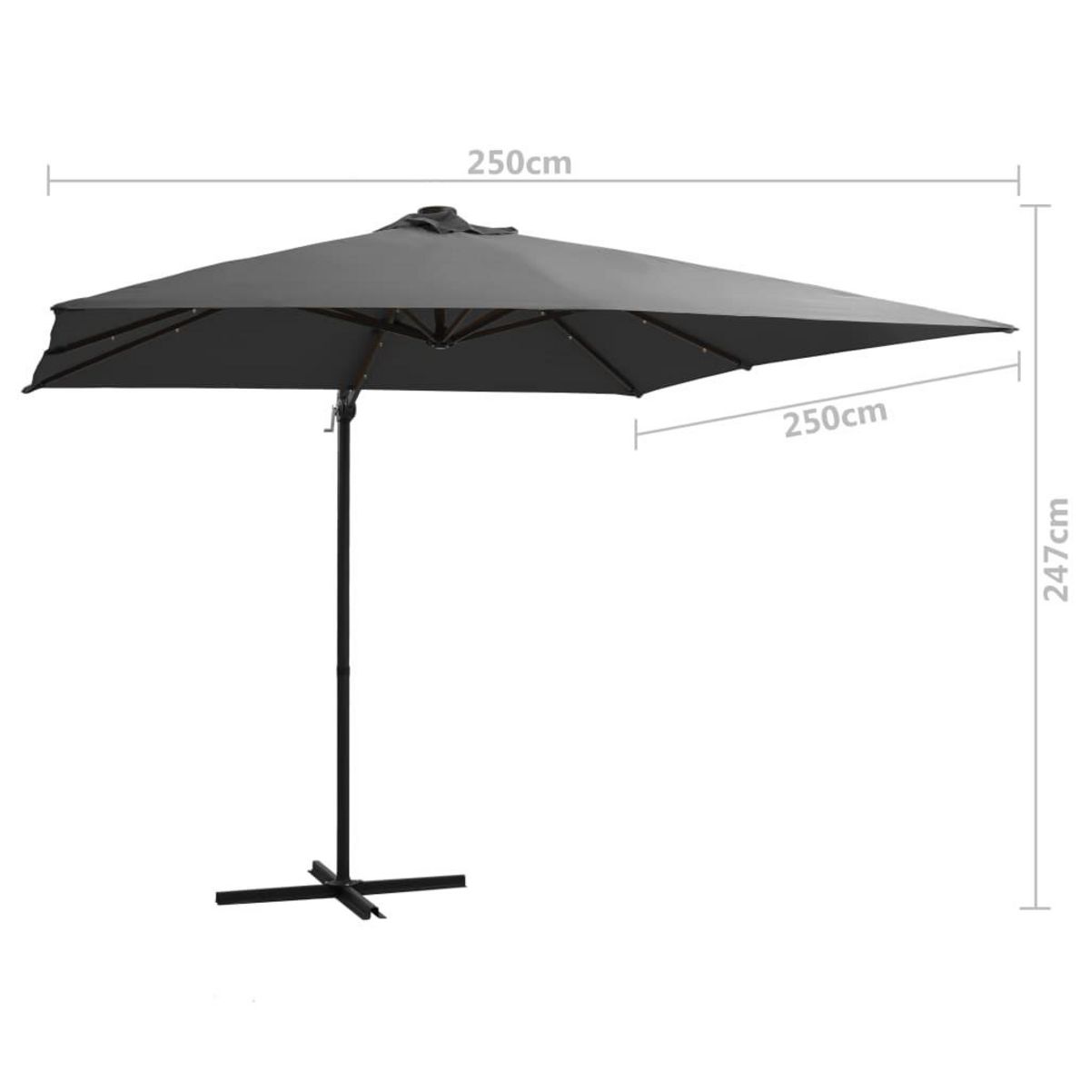 VIDAXL Parasol de jardin en porte-a-faux lumieres LED et mat en acier