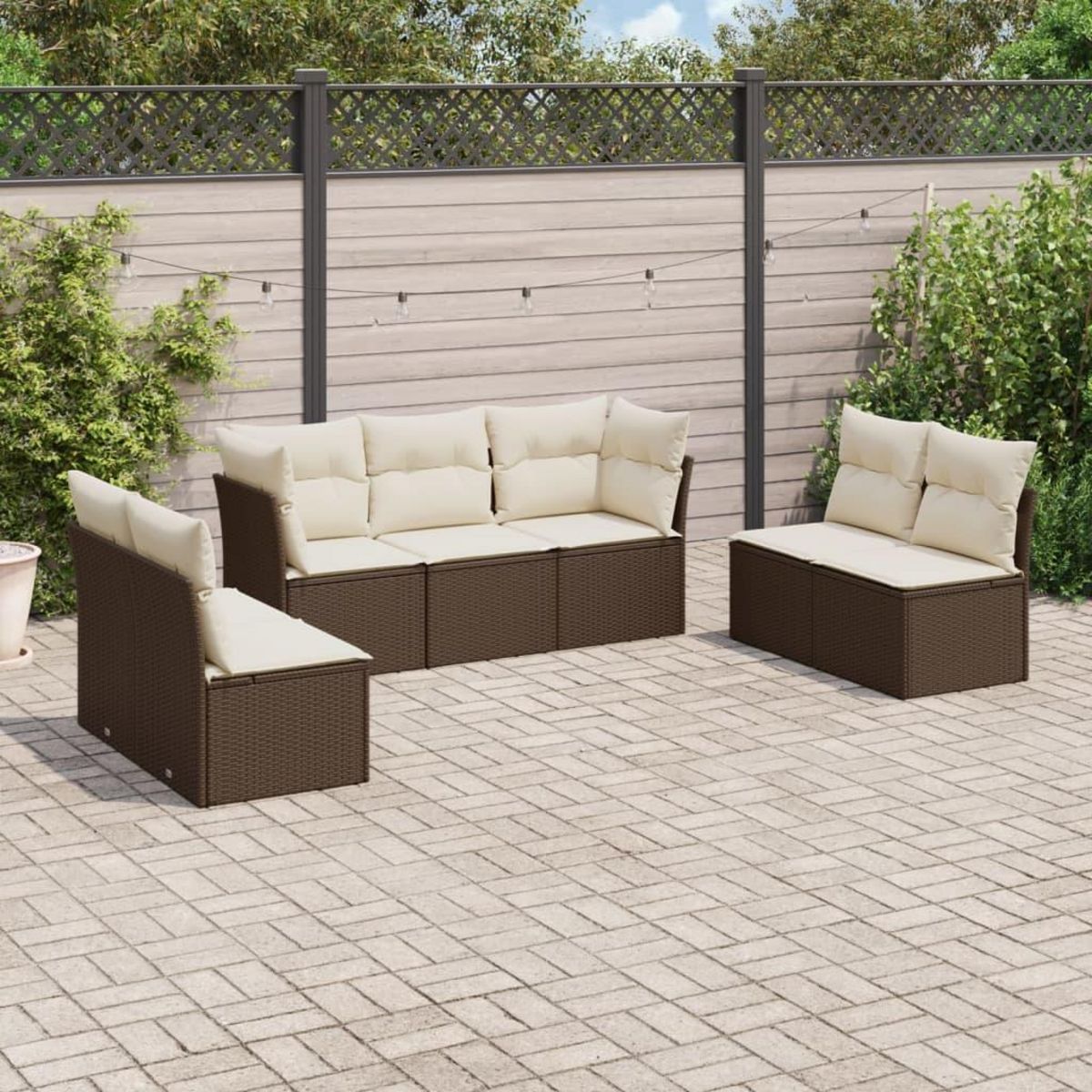 VIDAXL Salon de jardin avec coussins 7 pcs marron resine tressee