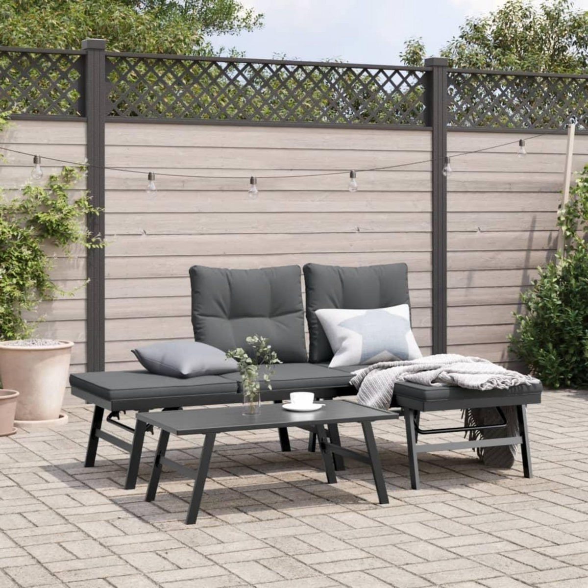 VIDAXL Bancs de jardin avec coussins lot de 2 acier enduit de poudre