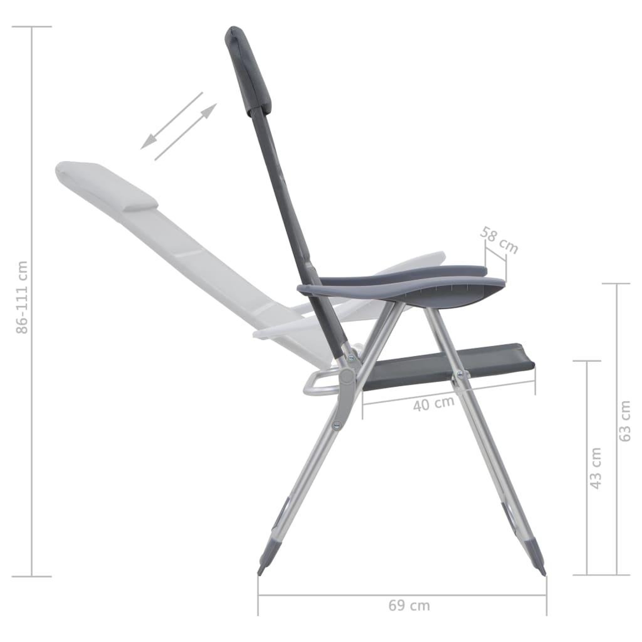Voir la diapositive 6 : VIDAXL Chaise de camping lot de 2 Gris 58x69x111 cm Aluminium