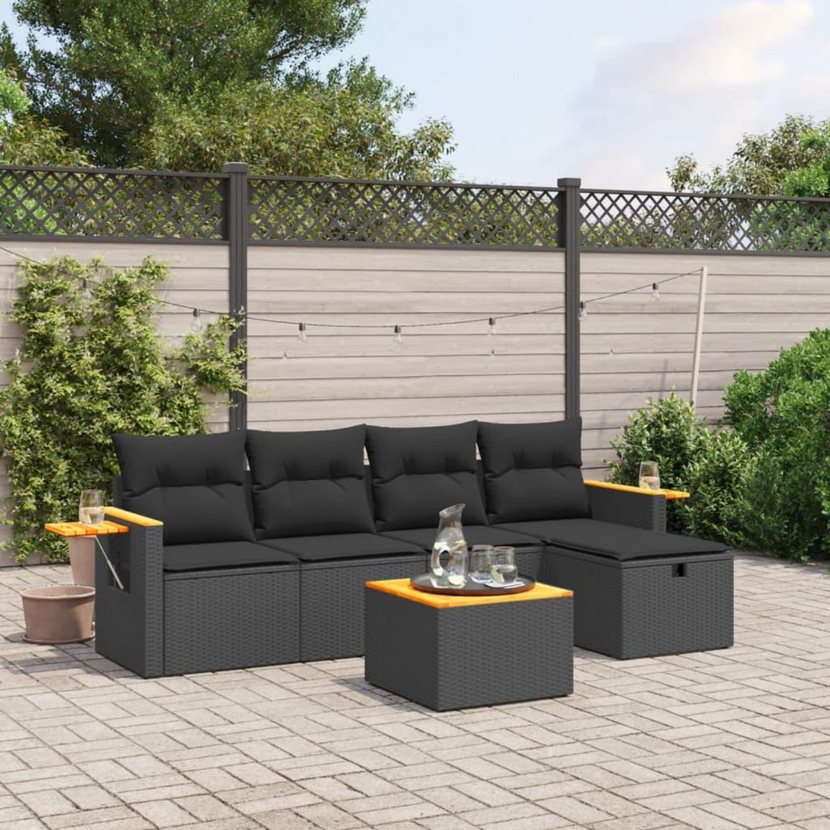 VIDAXL Salon de jardin 6 pcs avec coussins noir resine tressee