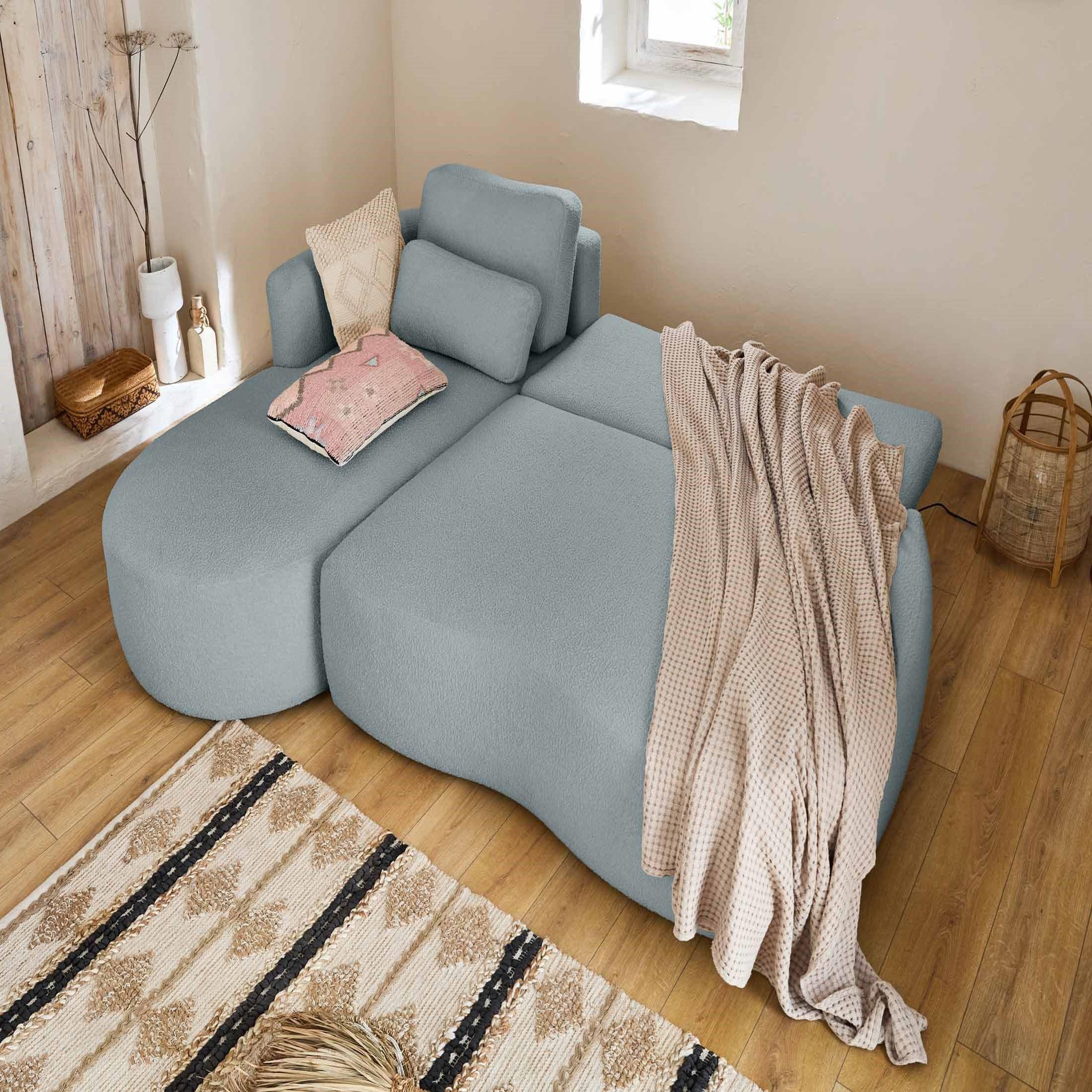 Voir la diapositive 2 : BEST MOBILIER Mahina - canapé d'angle gauche - 4 places - convertible avec coffre - en tissu bouclette