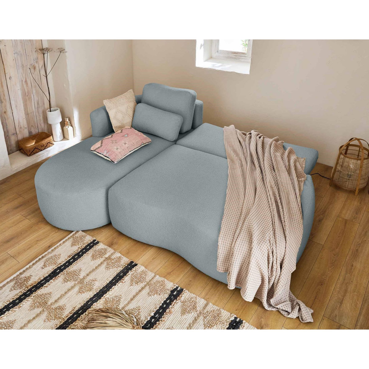 LISA DESIGN Mahina - canapé d'angle gauche - 4 places - convertible avec coffre - en tissu bouclette