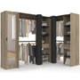 Voir la diapositive 1 : ID MARKET Dressing extensible d'angle MARLON 230 x 140 x 180 cm cm hêtre avec penderies + étagères + miroir + rideaux noirs