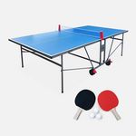 SWEEEK Table de ping pong INDOOR, avec 2 raquettes et 3 balles, utilisation intérieure. Coloris disponibles : Gris