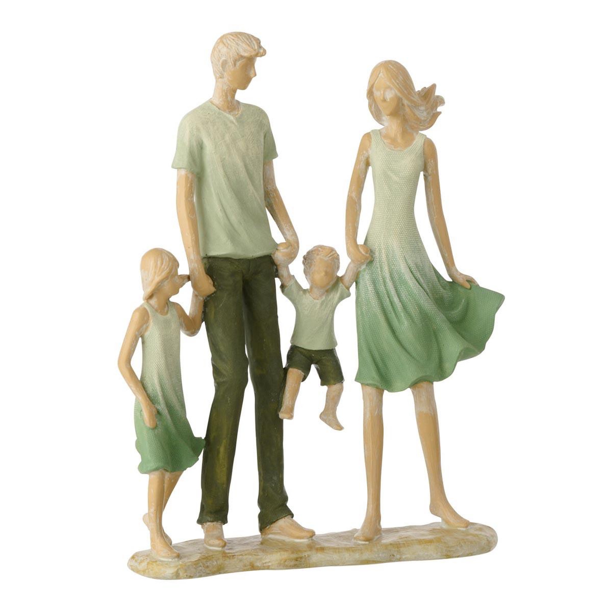 J-LINE Statuette famille 2 enfants  matcha  25cm vert