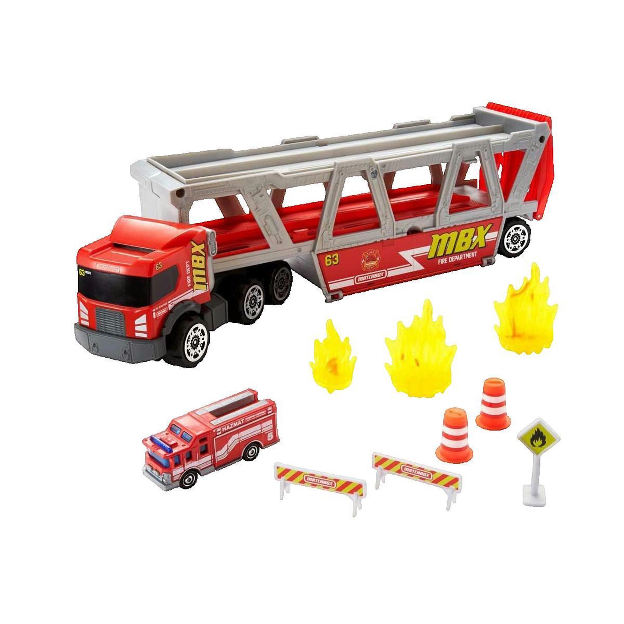 Voir la diapositive 2 : MATTEL Transporteur Mattel Matchbox coloré pompier