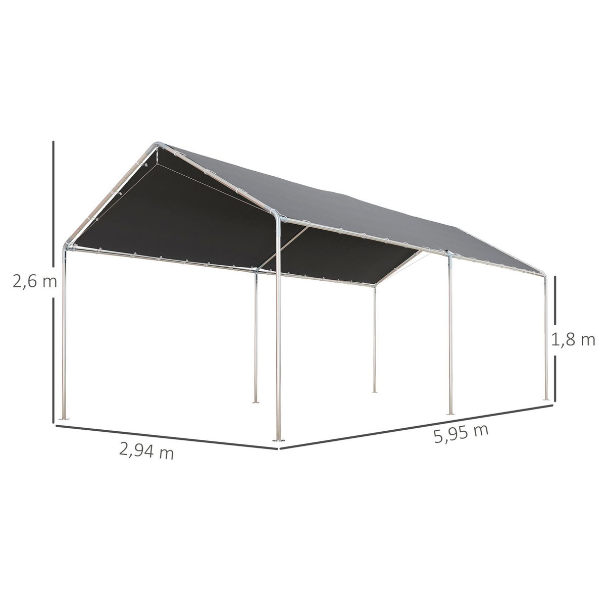 OUTSUNNY Carport auvent pour voiture 5,95L x 2,90l x 2,60H m acier galvanisé robuste PE haute densité