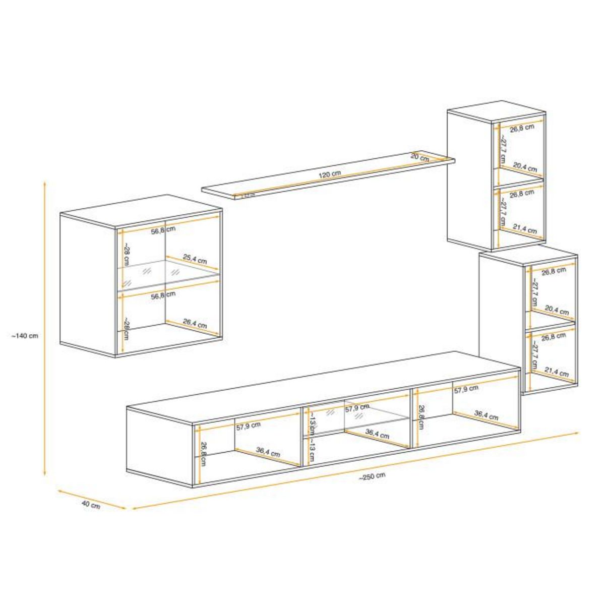 Paris Prix Ensemble Meuble TV Design  Switch XXIII  250cm Noir & Blanc