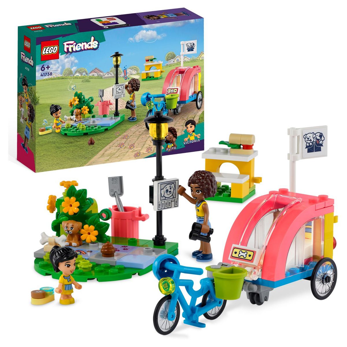 LEGO Friends 41738 Le vélo de sauvetage canin, Jouet Enfants 6 Ans, Jeu d'Animaux avec Figurine de Chiot et 2 Mini-Poupées