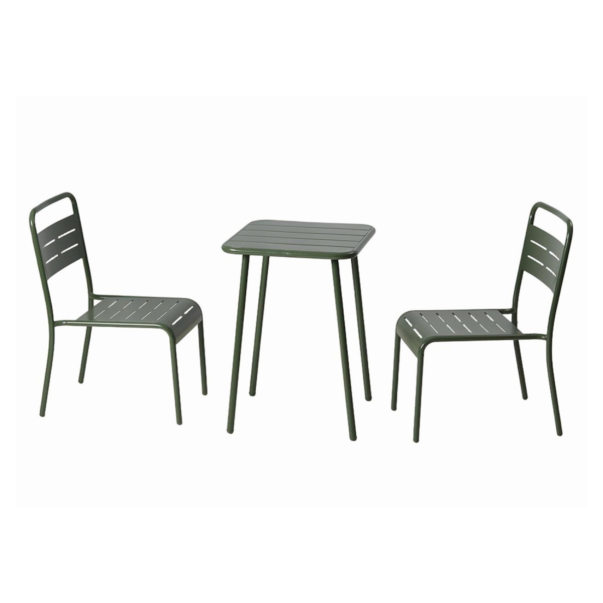 CONCEPT USINE Ensemble table de jardin carrée 50cm et 2 chaises vert BERGAME