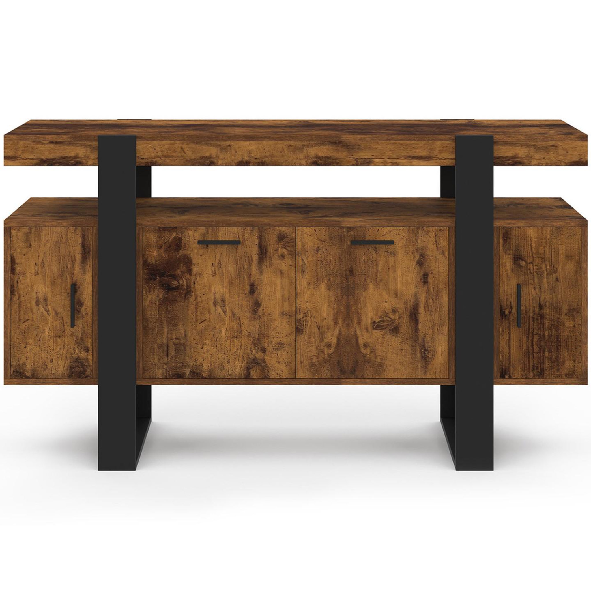 Voir la diapositive 3 : ID MARKET Buffet 140 cm phoenix 4 portes bois effet vieilli et noir