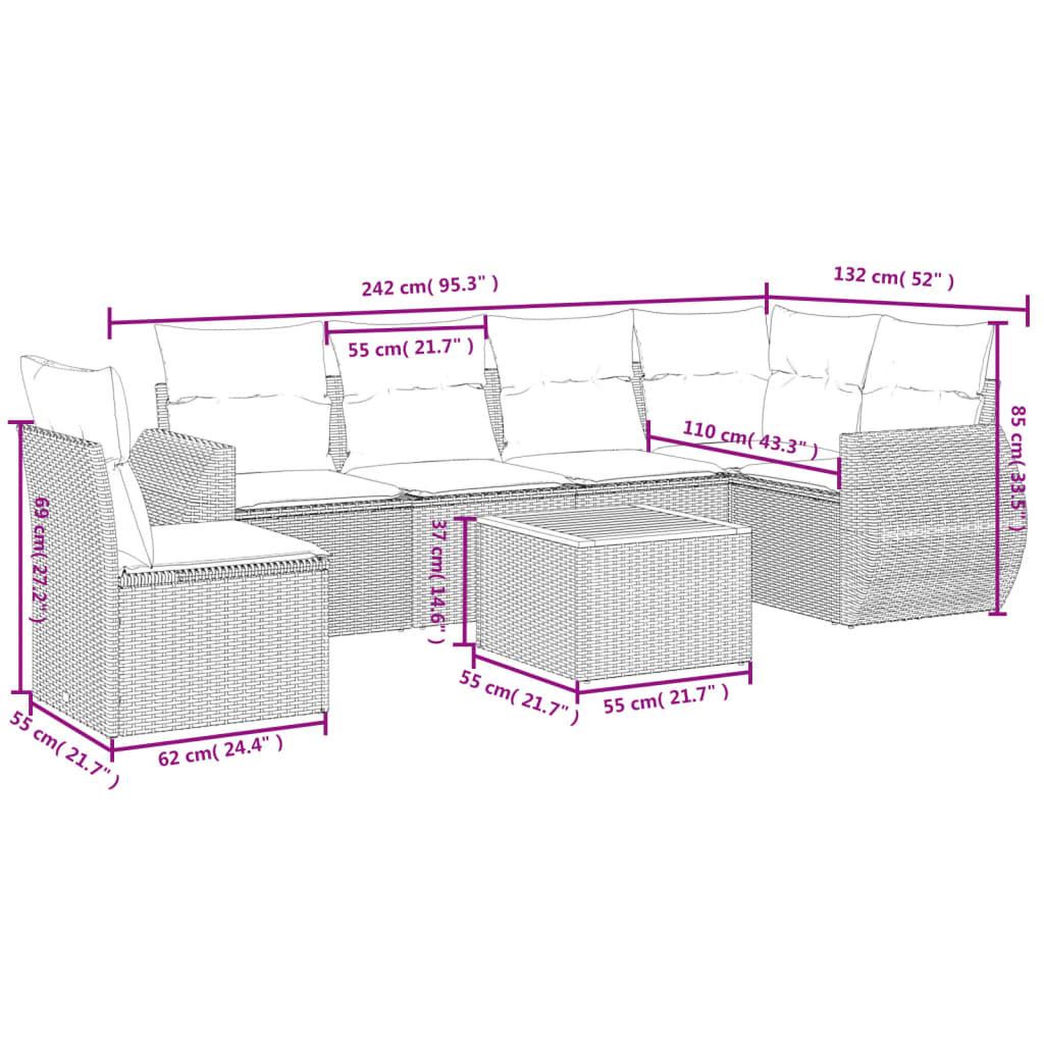 Voir la diapositive 4 : VIDAXL Salon de jardin avec coussins 7 pcs gris resine tressee