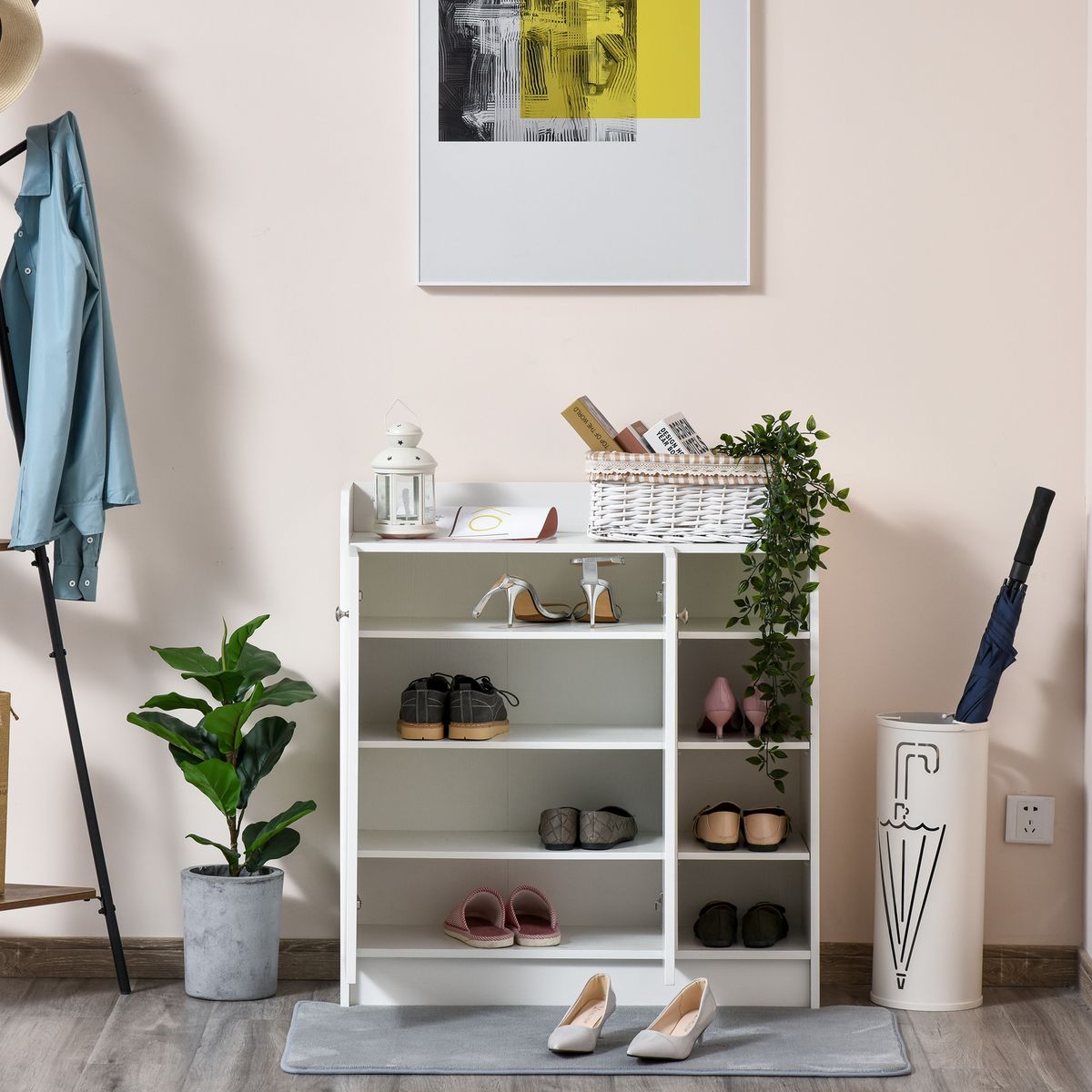HOMCOM Armoire / etagere / meuble a chaussures très pratique en panneaux de particules blanc