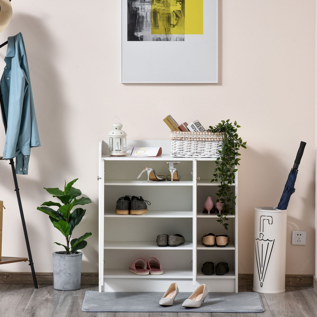 HOMCOM Armoire / etagere / meuble a chaussures très pratique en panneaux de particules blanc