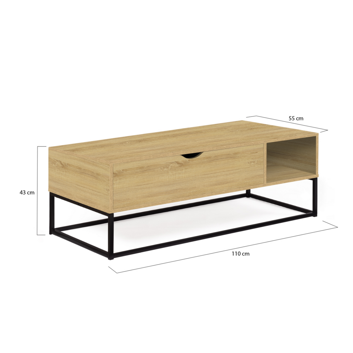 ID MARKET Table basse plateau relevable rectangulaire DETROIT avec rangements design industriel