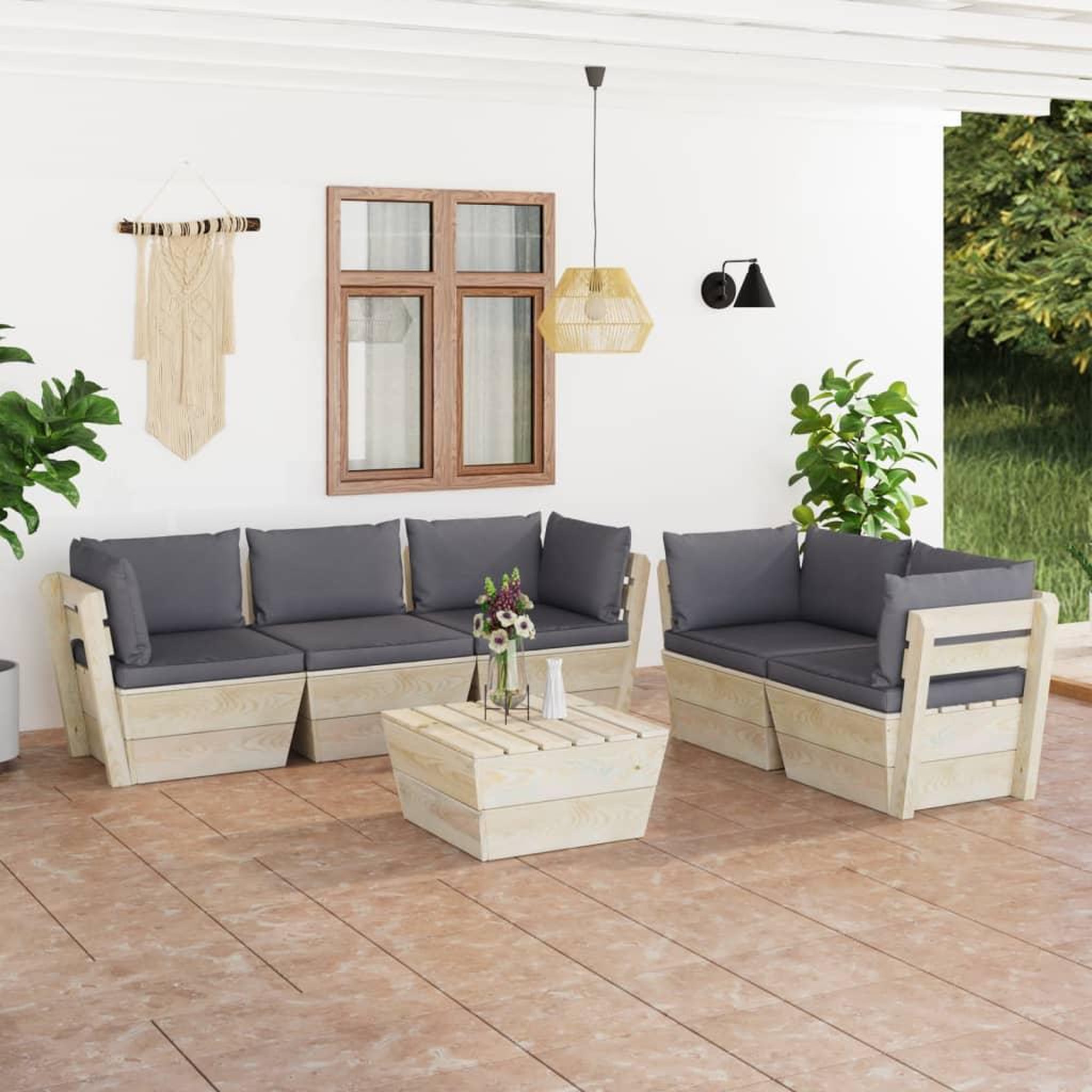 Voir la diapositive 1 : VIDAXL Salon de jardin palette 6 pcs avec coussins bois d'epicea